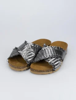 Ciabatta da passeggio tacco 1 cm argento pelle