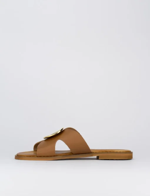 Ciabatta da passeggio tacco 1 cm marrone pelle