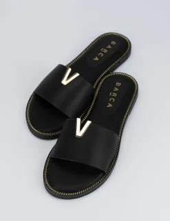 Ciabatta da passeggio tacco1 cm nero pelle