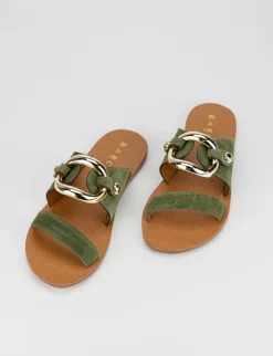 Ciabatta da passeggio tacco 1 cm verde camoscio