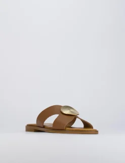 Ciabatta da passeggio tacco 1 cm marrone pelle