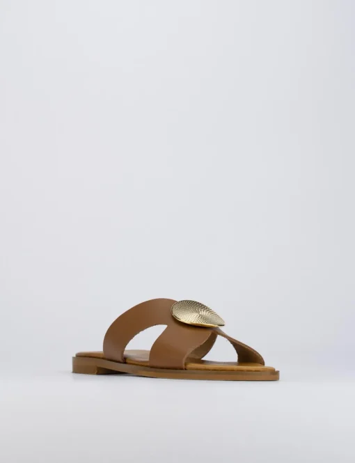 Ciabatta da passeggio tacco 1 cm marrone pelle