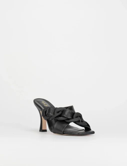 Ciabatta da passeggio tacco 8.5 cm nero pelle