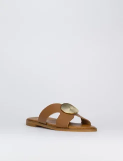 Ciabatta da passeggio tacco 1 cm marrone pelle