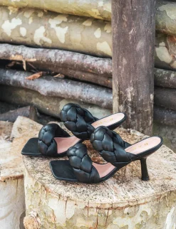 Ciabatta da passeggio tacco 5 cm nero pelle