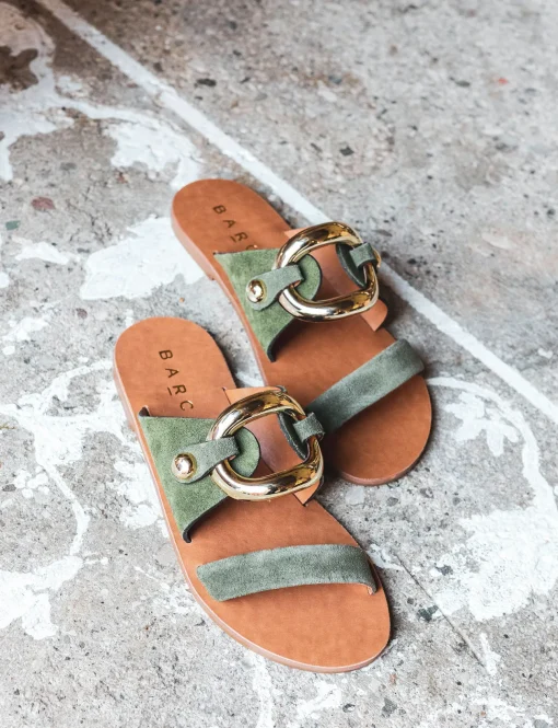 Ciabatta da passeggio tacco 1 cm verde camoscio