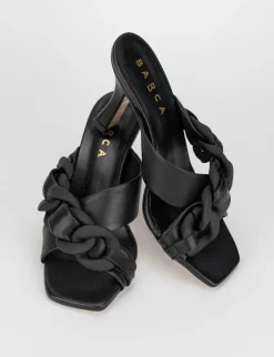 Ciabatta da passeggio tacco 8.5 cm nero pelle