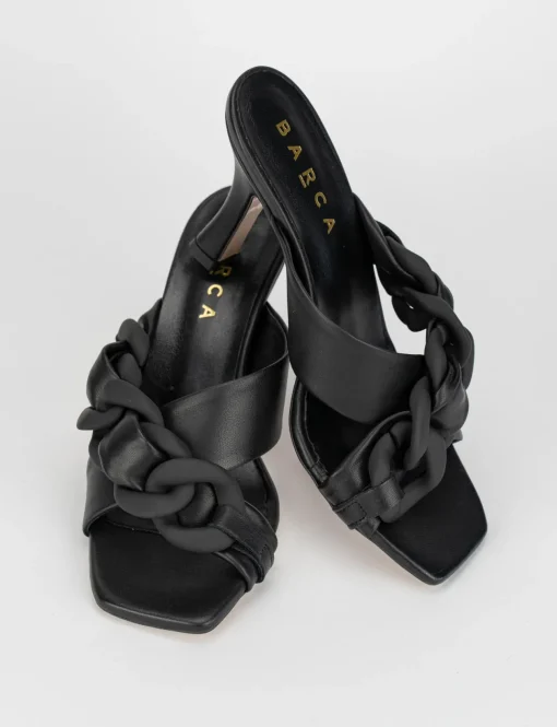 Ciabatta da passeggio tacco 8.5 cm nero pelle