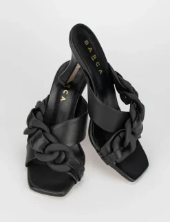 Ciabatta da passeggio tacco 8.5 cm nero pelle