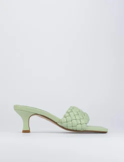 Ciabatta passeggio tacco 5 cm verde pelle