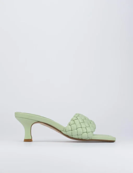 Ciabatta passeggio tacco 5 cm verde pelle