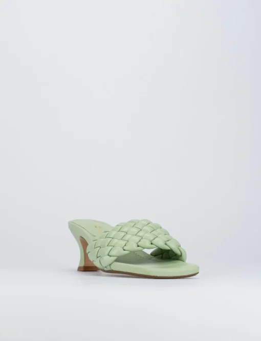 Ciabatta passeggio tacco 5 cm verde pelle