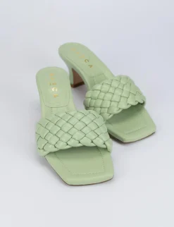 Ciabatta passeggio tacco 5 cm verde pelle
