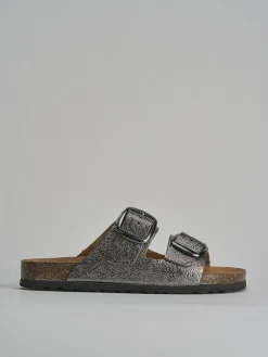 Ciabatta tacco 1 cm argento pelle