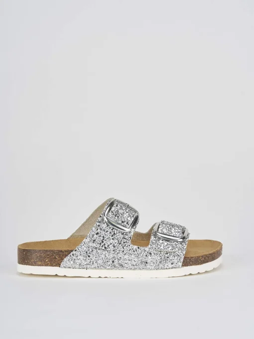Ciabatta tacco 1 cm argento glitter