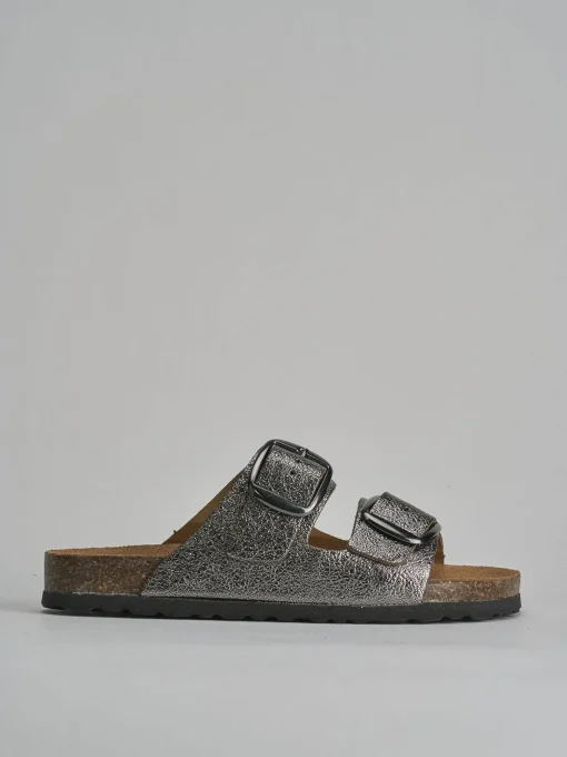 Ciabatta tacco 1 cm argento pelle