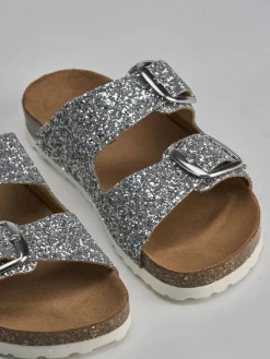 Ciabatta tacco 1 cm argento glitter