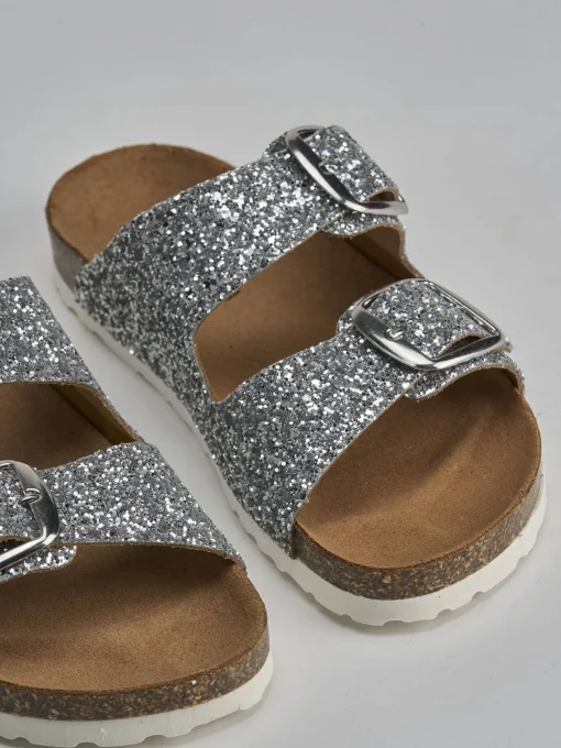 Ciabatta tacco 1 cm argento glitter