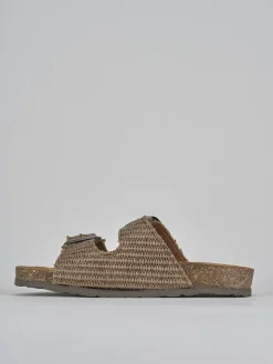 Ciabatta tacco 1 cm beige tessuto