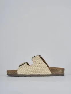 Ciabatta tacco 1 cm beige tessuto