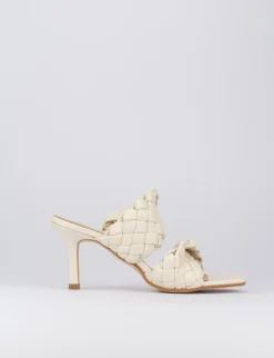 Ciabatta tacco 7 cm bianco pelle
