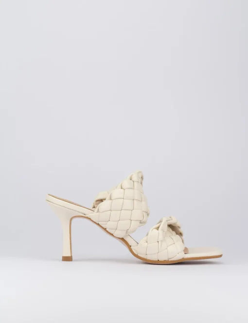 Ciabatta tacco 7 cm bianco pelle