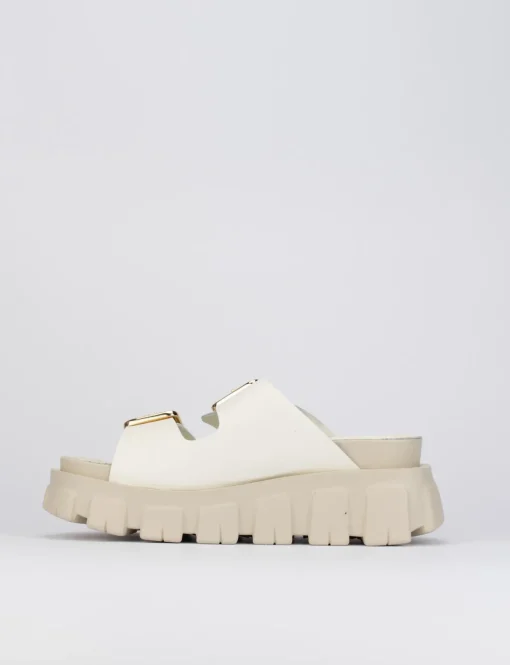 Ciabatta tacco 1 cm bianco pelle