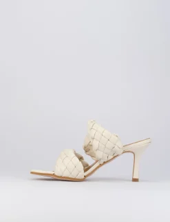 Ciabatta tacco 7 cm bianco pelle