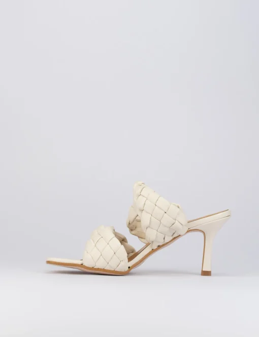 Ciabatta tacco 7 cm bianco pelle