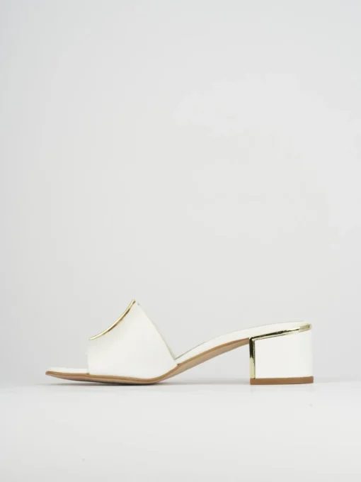 Ciabatta tacco 5 cm bianco pelle