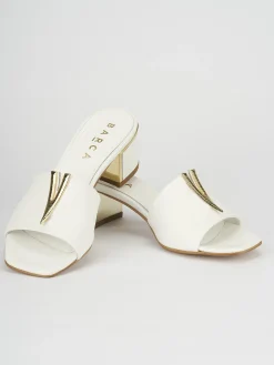 Ciabatta tacco 5 cm bianco pelle