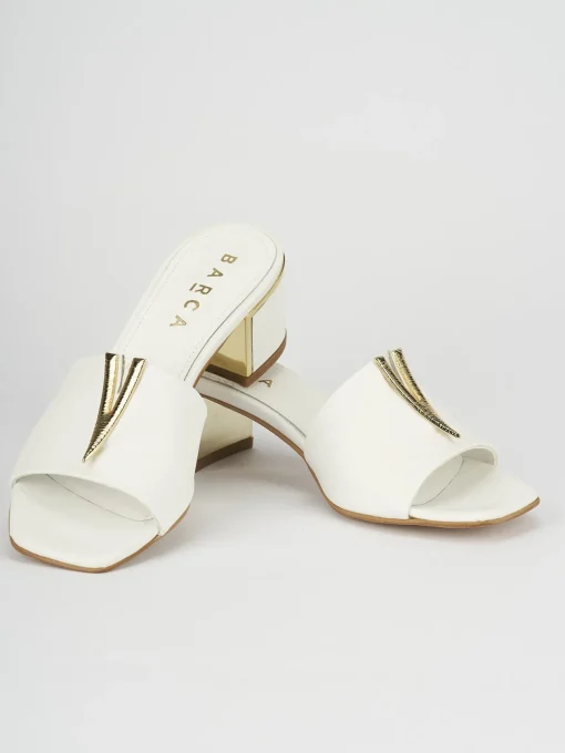 Ciabatta tacco 5 cm bianco pelle