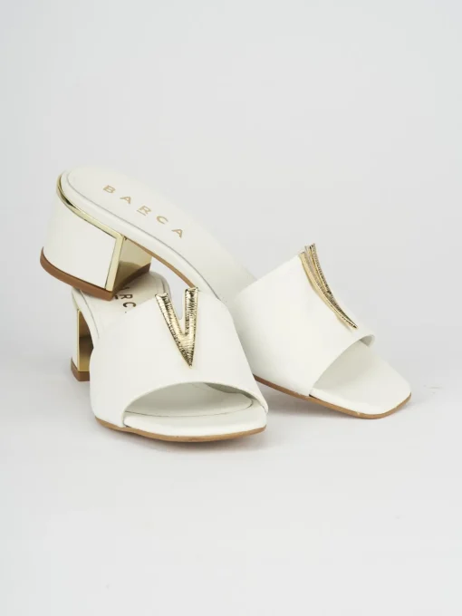 Ciabatta tacco 5 cm bianco pelle