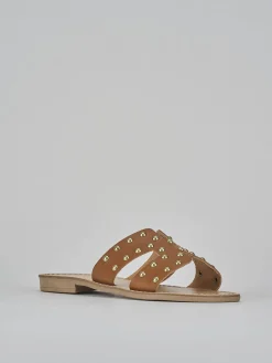 Ciabatta tacco 1 cm marrone pelle