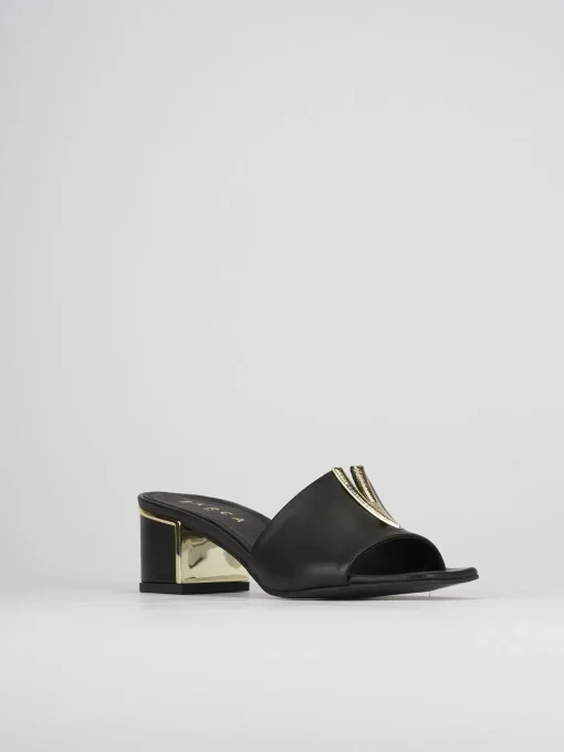 Ciabatta tacco 5 cm nero pelle