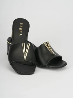 Ciabatta tacco 5 cm nero pelle