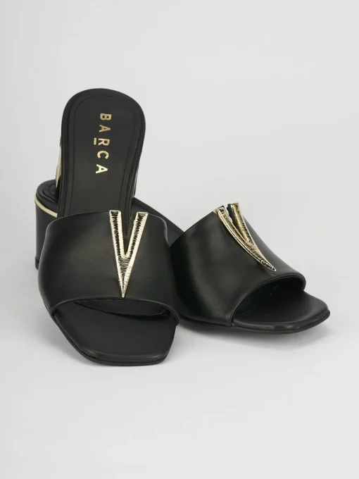 Ciabatta tacco 5 cm nero pelle