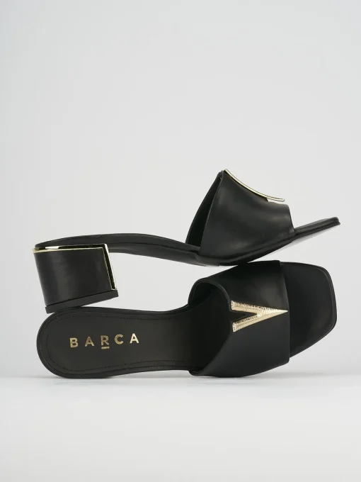 Ciabatta tacco 5 cm nero pelle