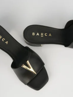 Ciabatta tacco 5 cm nero pelle