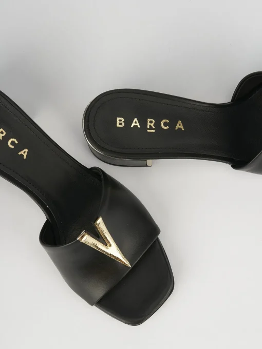 Ciabatta tacco 5 cm nero pelle