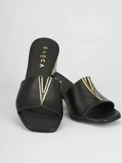 Ciabatta tacco 5 cm nero pelle