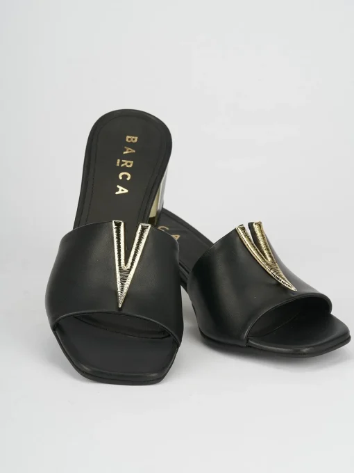 Ciabatta tacco 5 cm nero pelle