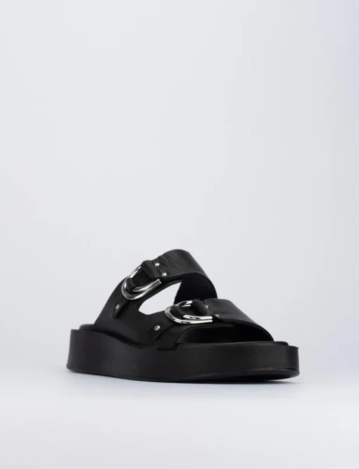 Ciabatta zeppa 2 cm nero pelle