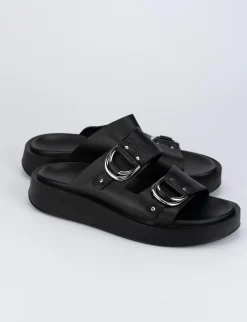 Ciabatta zeppa 2 cm nero pelle