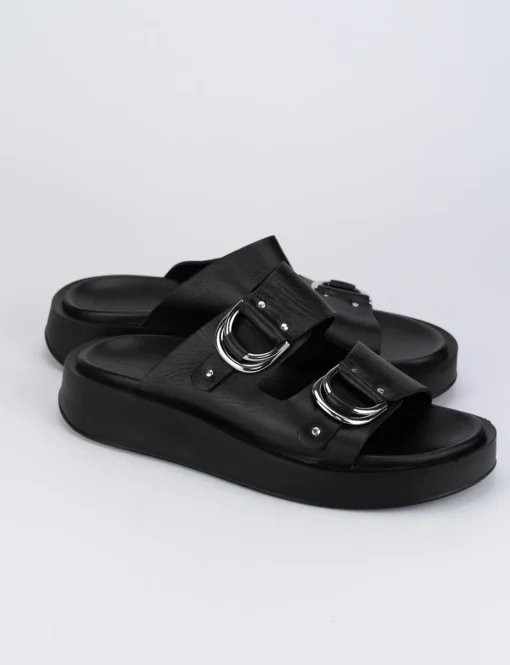 Ciabatta zeppa 2 cm nero pelle