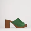 Ciabatta zoccolo da passeggio tacco 7 cm verde pelle