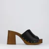 Ciabatta zoccolo da passeggio tacco 7 cm nero pelle