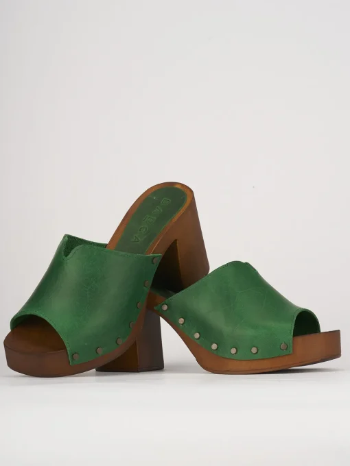 Ciabatta zoccolo da passeggio tacco 7 cm verde pelle