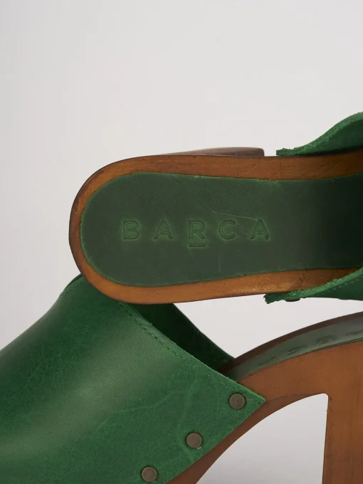 Ciabatta zoccolo da passeggio tacco 7 cm verde pelle