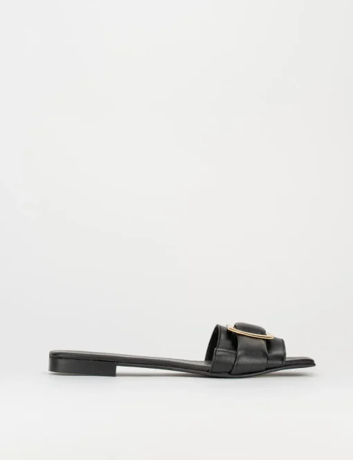 Ciabatte passeggio tacco 1 cm nero pelle